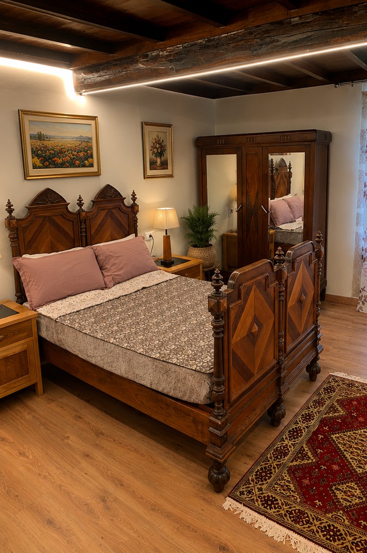 Bedroom with antique timber bed