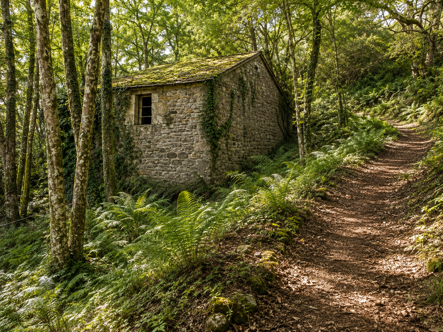 Historic stone watermill in woodland